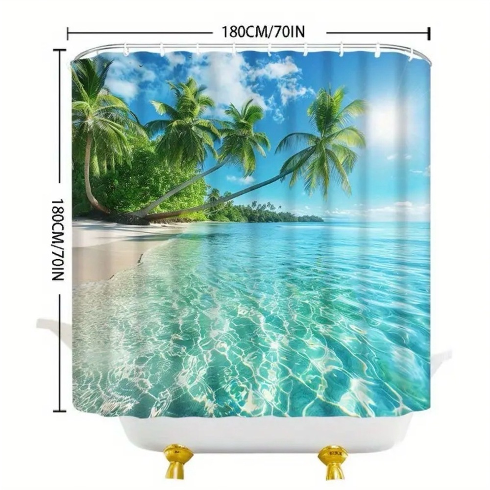 Paradise Beach Palm Tree Shower Curtain - Picture 3 of 6
